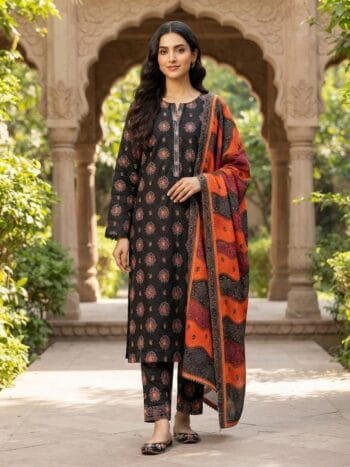 Khaddar suit 3 piece stitched winter collection printed women dress