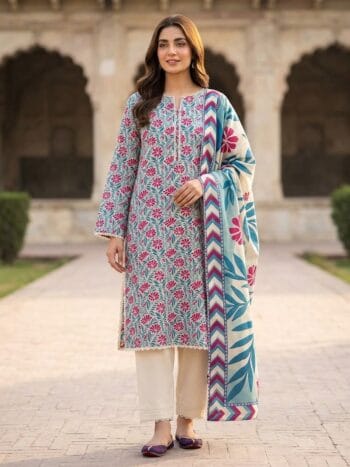 Khaddar suit 3 piece stitched winter collection printed women dress