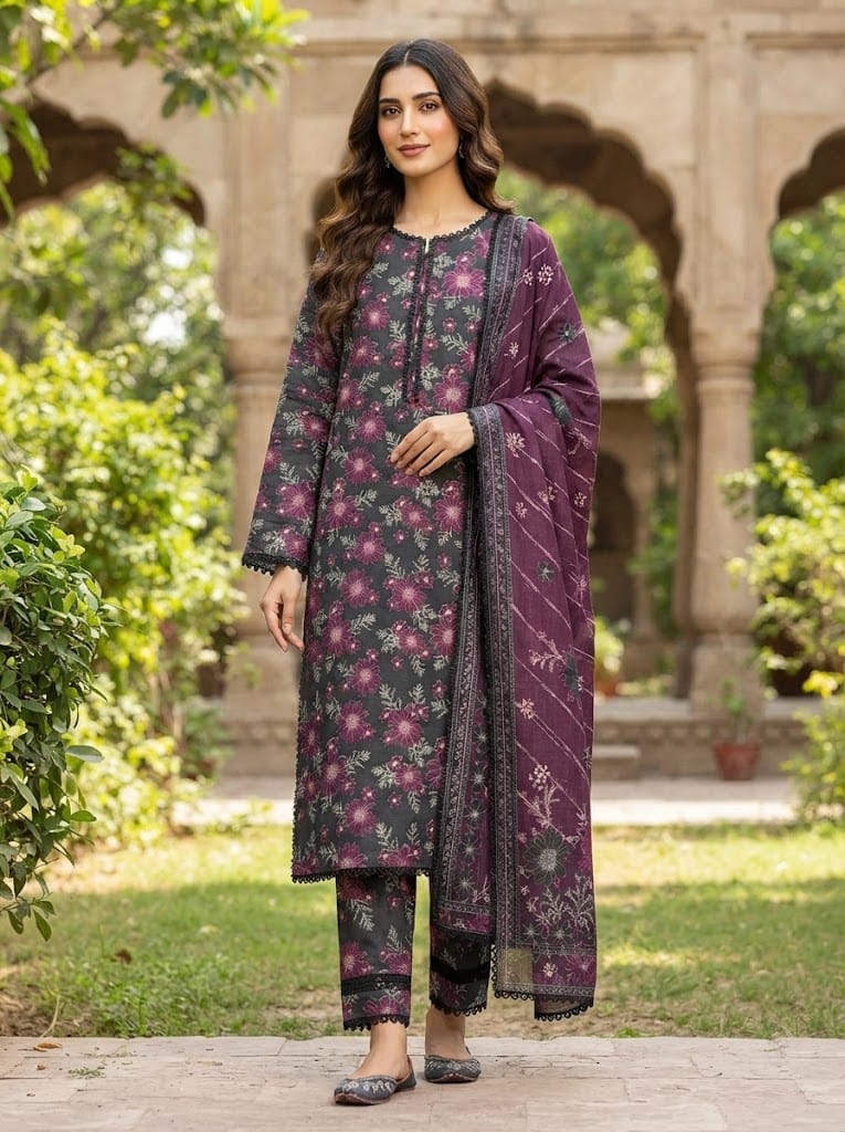 Khaddar Suit 3 Piece Stitched Winter Collection - Multiwear Khaddar suit 3 piece stitched winter collection printed women dress