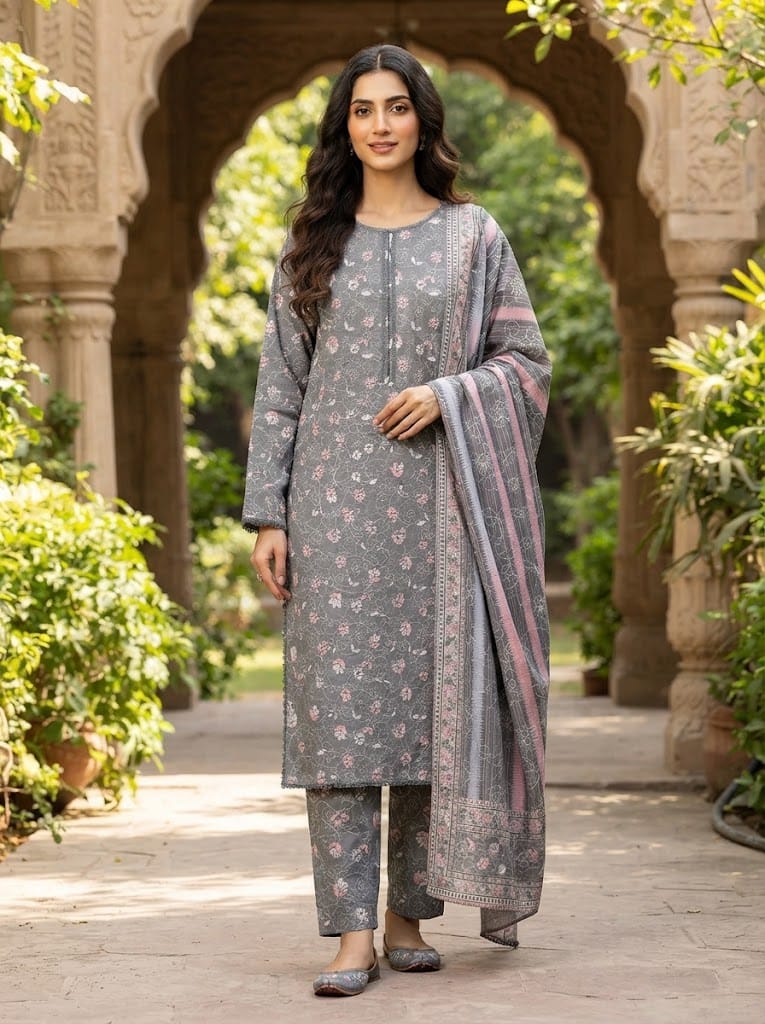 Khaddar Suit 3 Piece Stitched Winter Collection - Multiwear Khaddar suit 3 piece stitched winter collection printed women dress