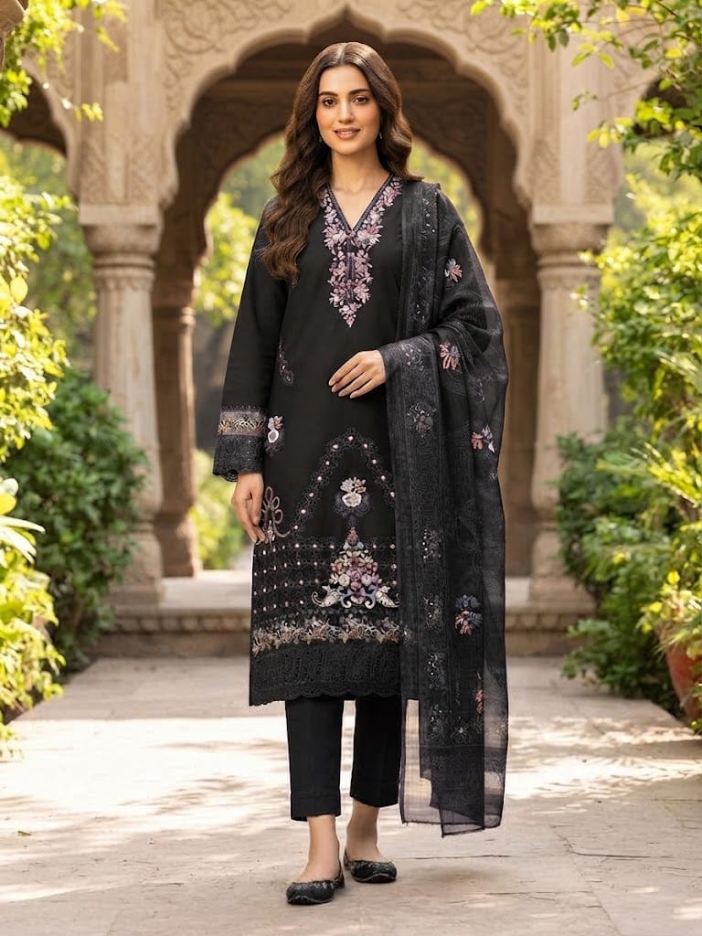 Winter Cotton Suit 3 Piece Stitched Winter Collection - Multiwear Winter Cotton suit 3 piece stitched winter collection embroidered women dress