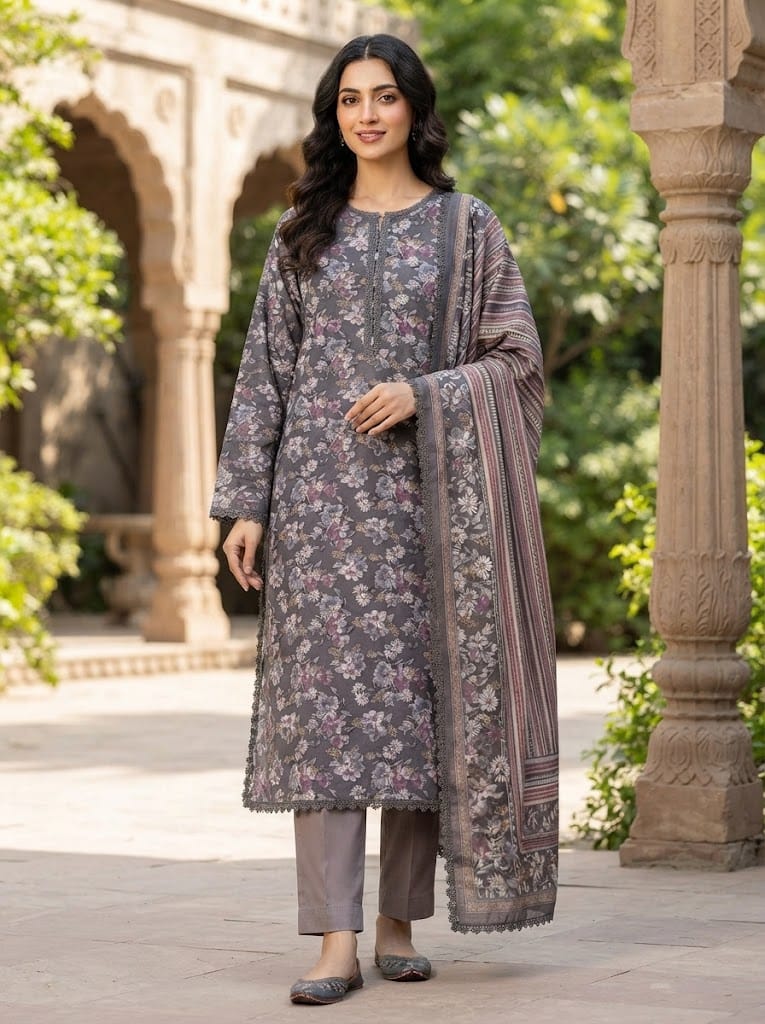 Khaddar Suit 3 Piece Stitched Winter Collection - Multiwear Khaddar suit 3 piece stitched winter collection printed women dress