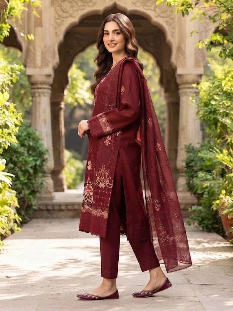 Winter Cotton Suit 3 Piece Stitched Winter Collection - Multiwear Winter Cotton suit 3 piece stitched winter collection embroidered women dress