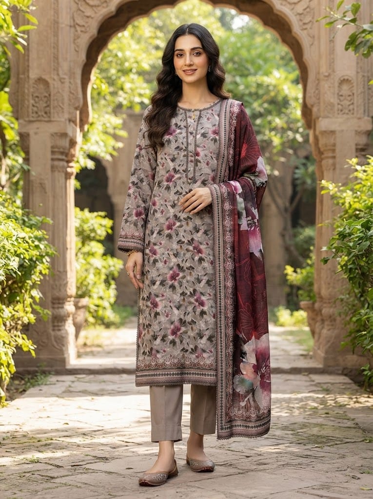 Khaddar Suit 3 Piece Stitched Winter Collection - Multiwear Khaddar suit 3 piece stitched winter collection printed women dress