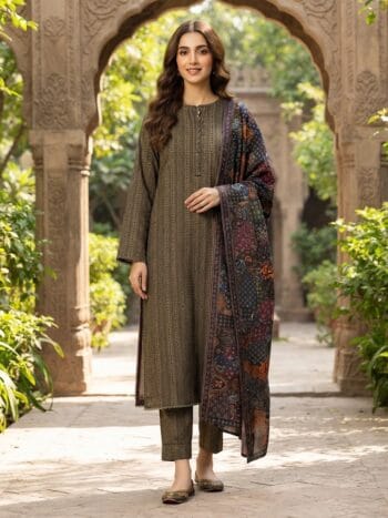 Khaddar suit 3 piece stitched winter collection printed women dress