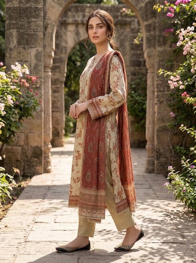 Khaddar Suit 3 Piece Stitched Winter Collection - Multiwear Khaddar suit 3 piece stitched winter collection printed women dress