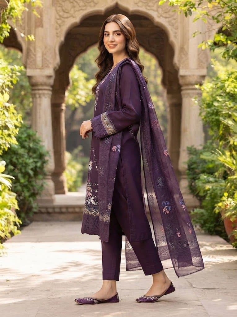 Winter Cotton Suit 3 Piece Stitched Winter Collection - Multiwear Winter Cotton suit 3 piece stitched winter collection embroidered women dress